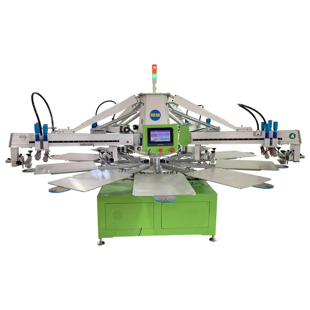 Carousel 4 Color 10 Station 4 Color Automatic Silk Screen Printing Machine for Cloth Textile Garments Logo Image Printing