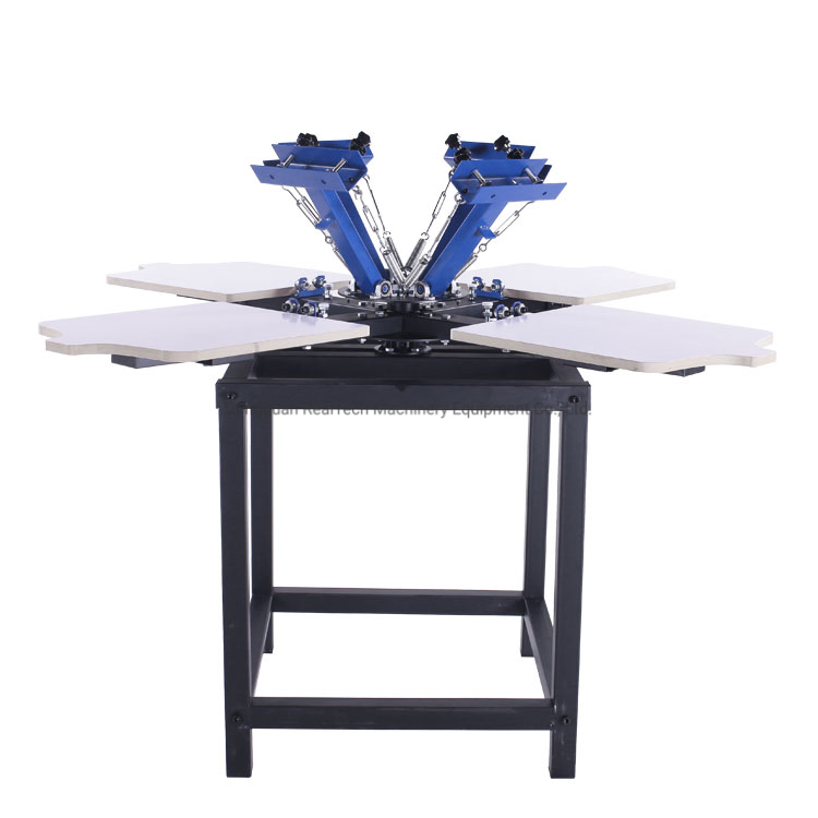Rotary Manual Multi Colors 4 Colors 4 Stations T-Shirt Garments Cloths Textile Screen Printing Machine with Stand