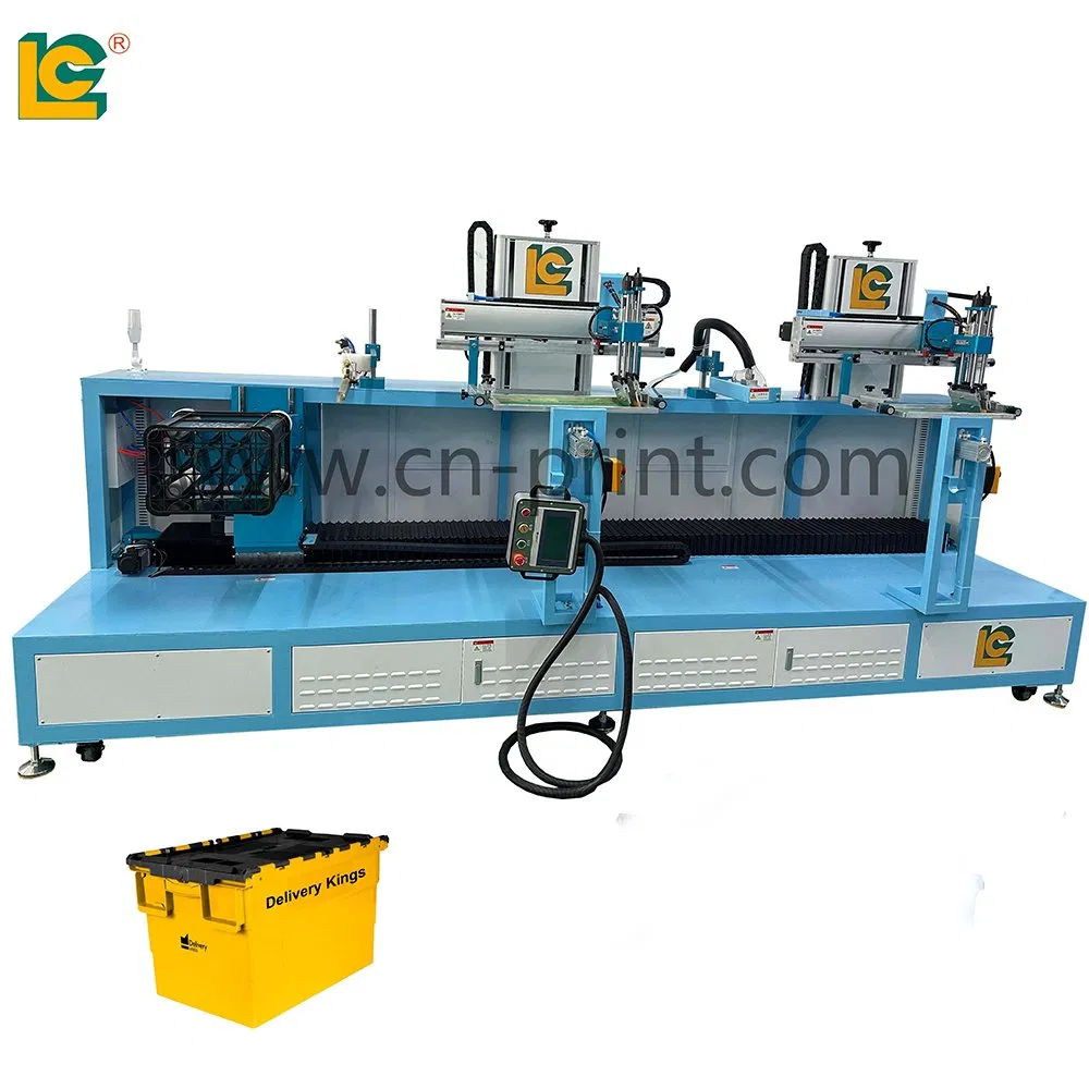 Semi-Automatic 4 Side Servo Flatbed Silk Screen Printing Machine for Plastic Beer Crate with LED UV Curing Oven
