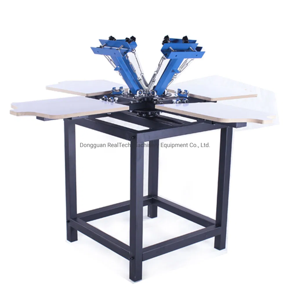 Rotary Manual Multi Colors 4 Colors 4 Stations T-Shirt Garments Cloths Textile Screen Printing Machine with Stand