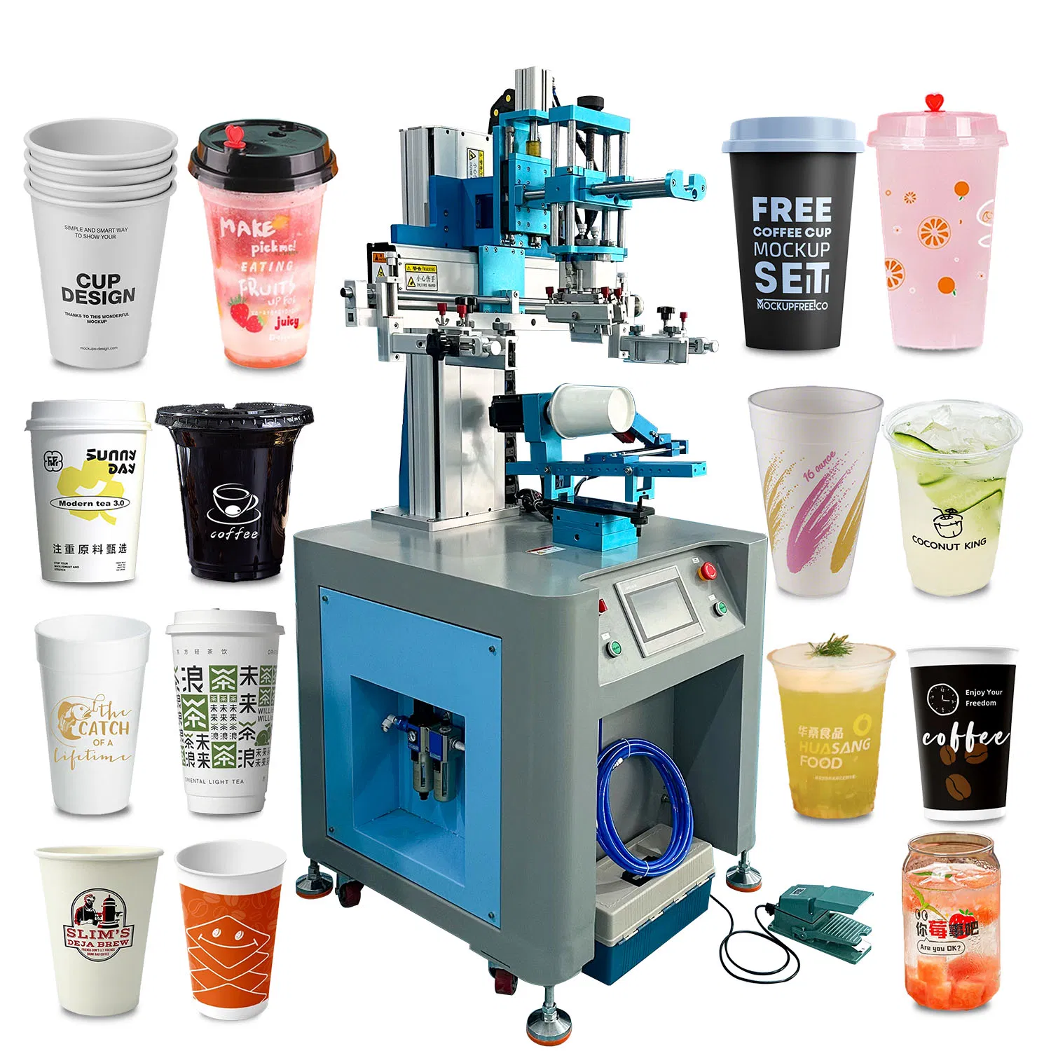 Semi Automatic Cylinder Color-Registered Screen Printing Machine for Paper Plastic Cups Bottles with Color Sensor