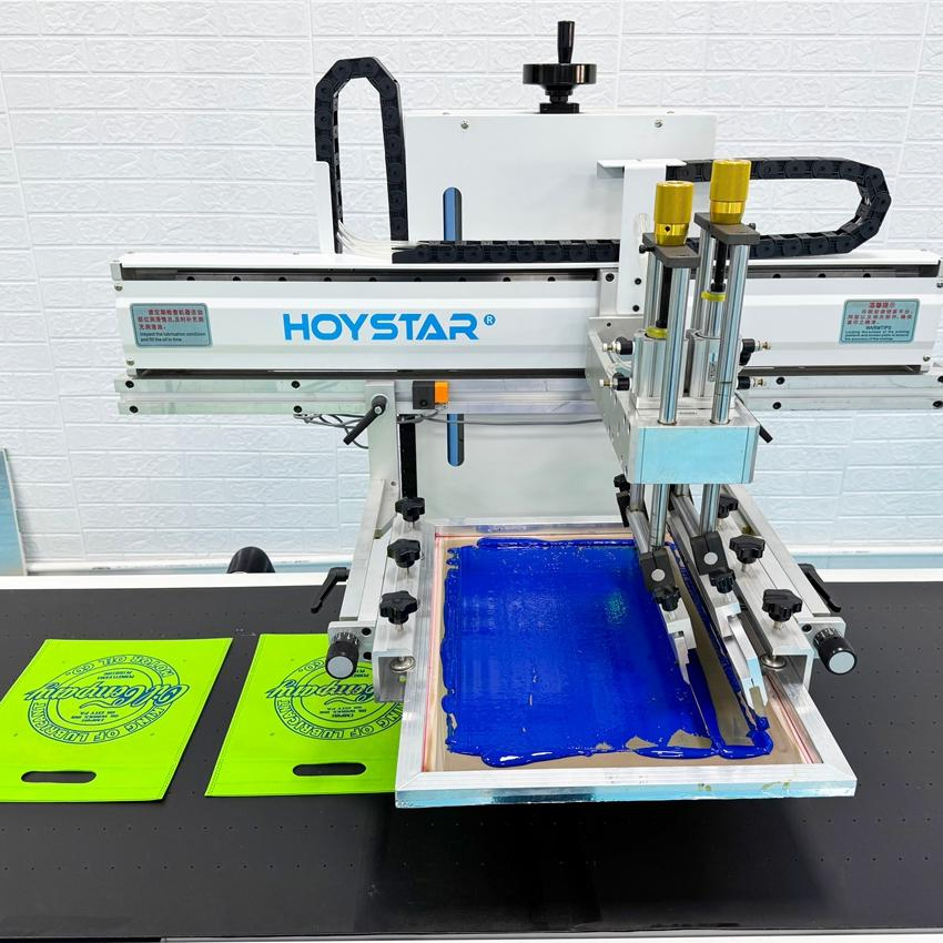 Flatbed 1 Color Screen Printing Machine with Conveyor Belt Table for Non Woven Bags