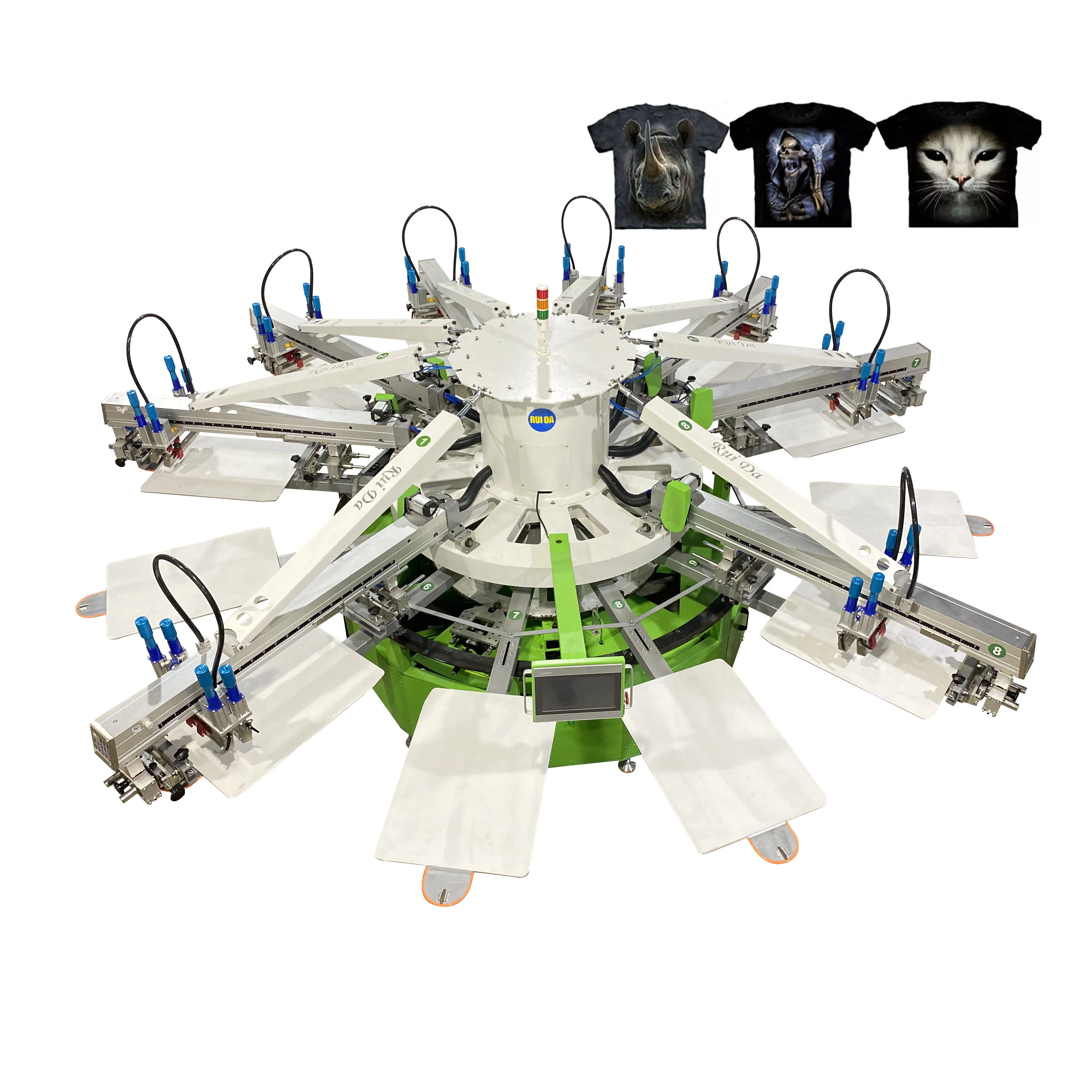 CE Certified 8 Color Automatic Rotary 12 Station Screen Printing Machinery Silk Screen Printer Multi-Color Printing Machine for Garment