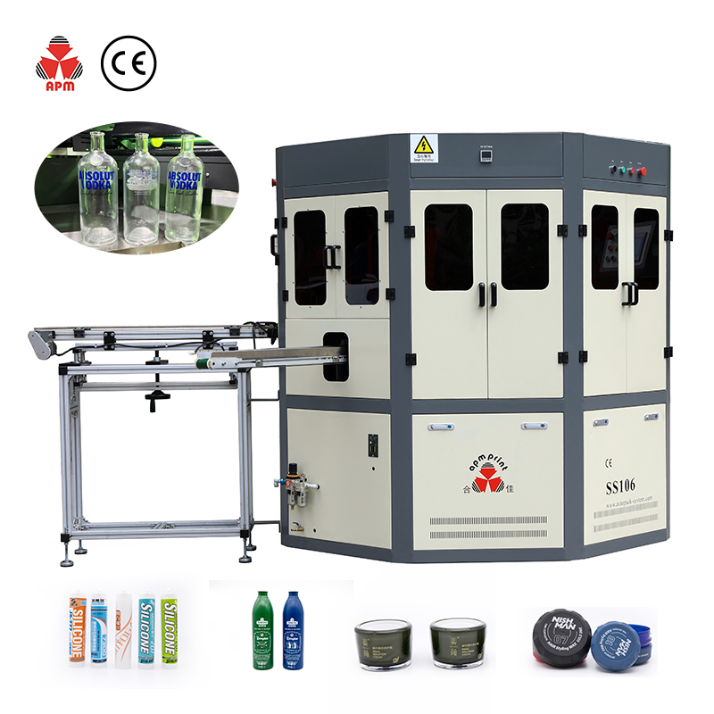 Ss106 2-3 Colors All Servo Driven High Accuracy UV Automatic Glass Cosmetic Wine Bottle Cylindrical Screen Printing Machine
