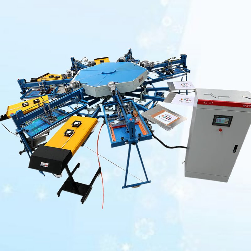 New Product Octopus 4 Color 13 Station Automatic T-Shirt Screen Printer Equipment with 4PC Flash Dryer