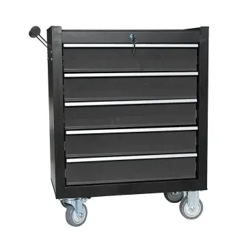 Black Multi-Function Large Roller Storage Mobile Tool Cabinet Trolley with 5 Drawers