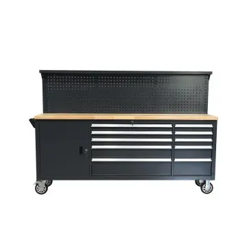 Mobile Tool Workbench with Pegboard and Wood Top