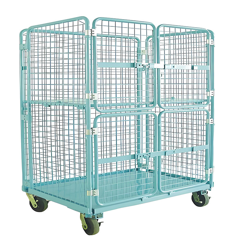 Heavy Duty Logistics Trolley Industrial Warehouse Folding Wire Container Durable Steel and Plastic with OEM Supplier