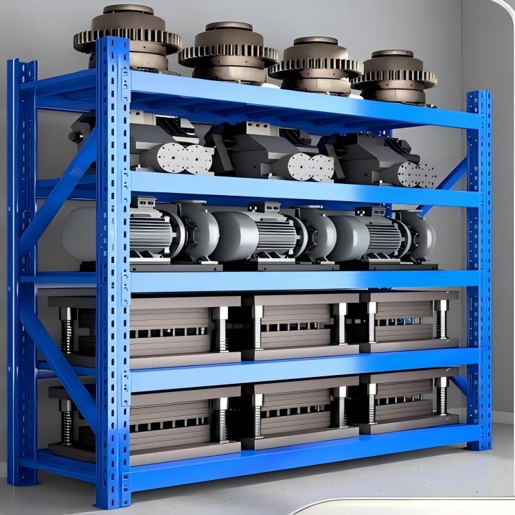 Yellow and blue industrial storage rack colors