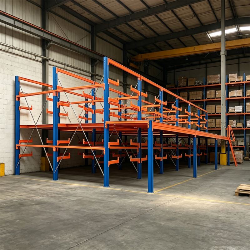 Industrial Grade Strong Durability Cantilever Rack Mezzanine Floor High Density Warehouse Storage For Timber Pipes