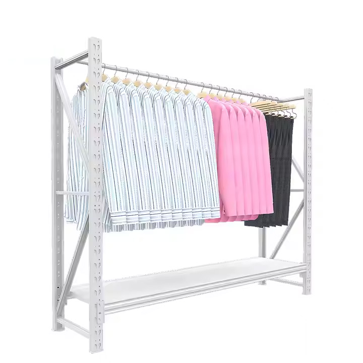 Wholesale Warehouse Clothing Rack Factory Display Stand for Garment Storage Simple Floor-Standing Hanging Rod Shelving Rack