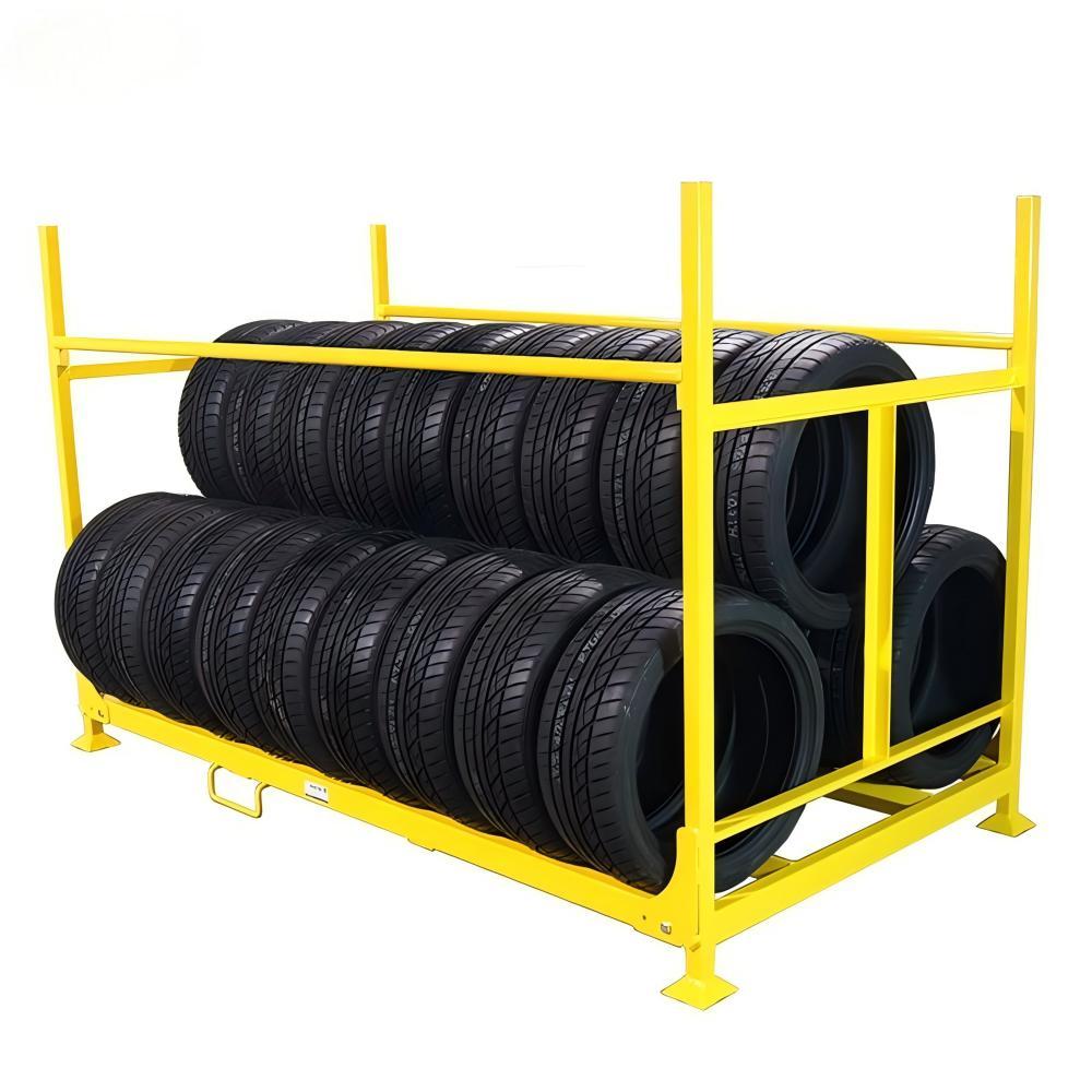 Heavy-Duty Corrosion Protected Foldable Metal Rack for Tire Storage-Supermarkets & Warehouses Garage Shelving