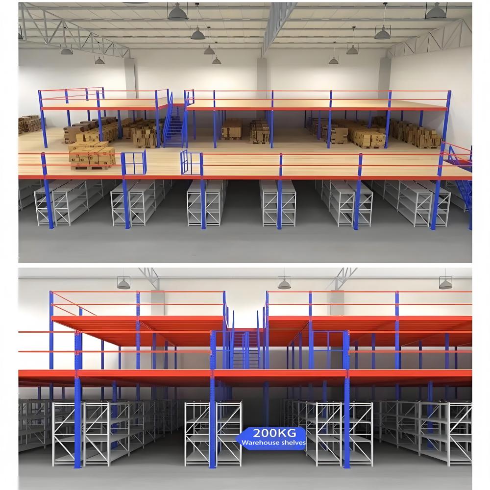 Customized 2-Tier Heavy-Duty Iron Attic Mezzanine Rack for Industrial Warehouse Storage Powder Coating Finish for Pallet Racking