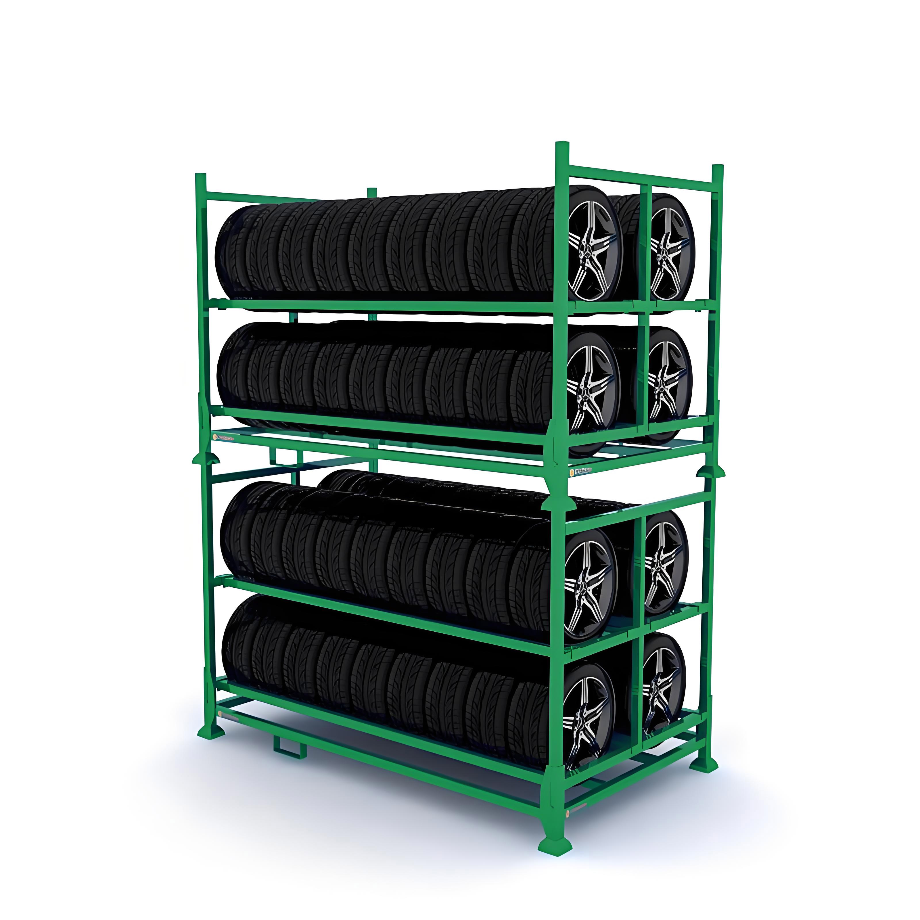 Heavy-Duty Corrosion Protected Foldable Metal Rack for Tire Storage-Supermarkets & Warehouses Garage Shelving