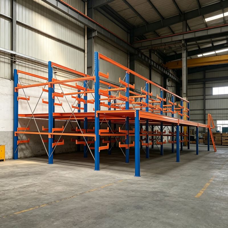 High Capacity Warehouse Powder Coating Cantilever Mezzanine Rack System Durable Industrial Storage Solution