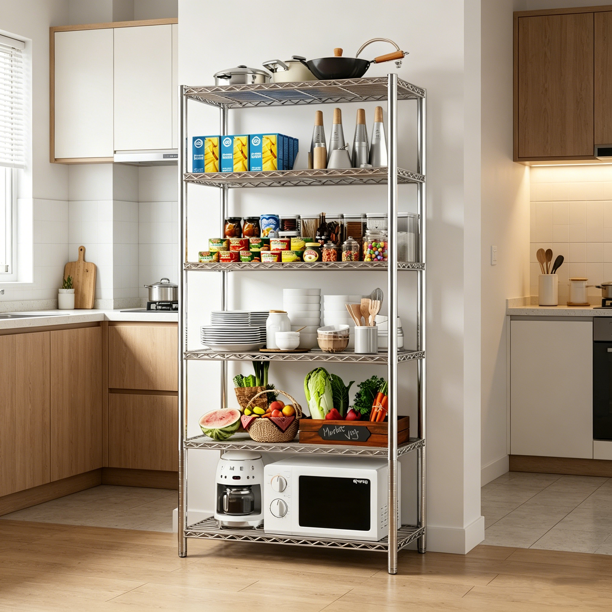 Versatile Anti-Rust Five Layer Stainless Steel Shelving System for Home Office Warehouse Pantry Storage Rack