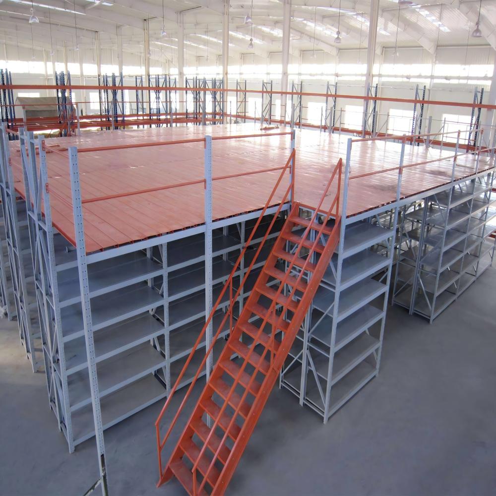 Customized 2-Tier Heavy-Duty Iron Attic Mezzanine Rack for Industrial Warehouse Storage Powder Coating Finish for Pallet Racking