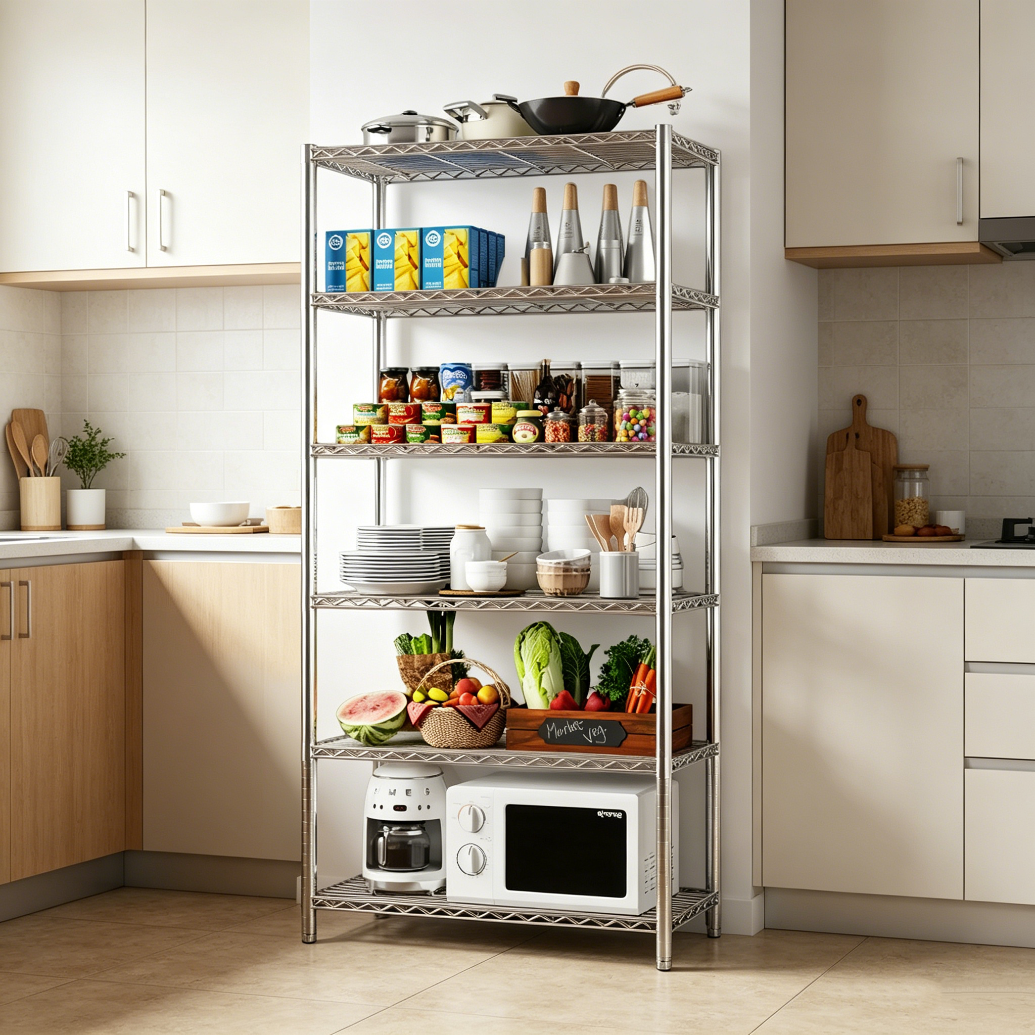 Light and Medium Duty 5 Tier Adjustable Stainless Steel Chrome Plated Steel Kitchen Storage Organizer Wire Shelving Unit