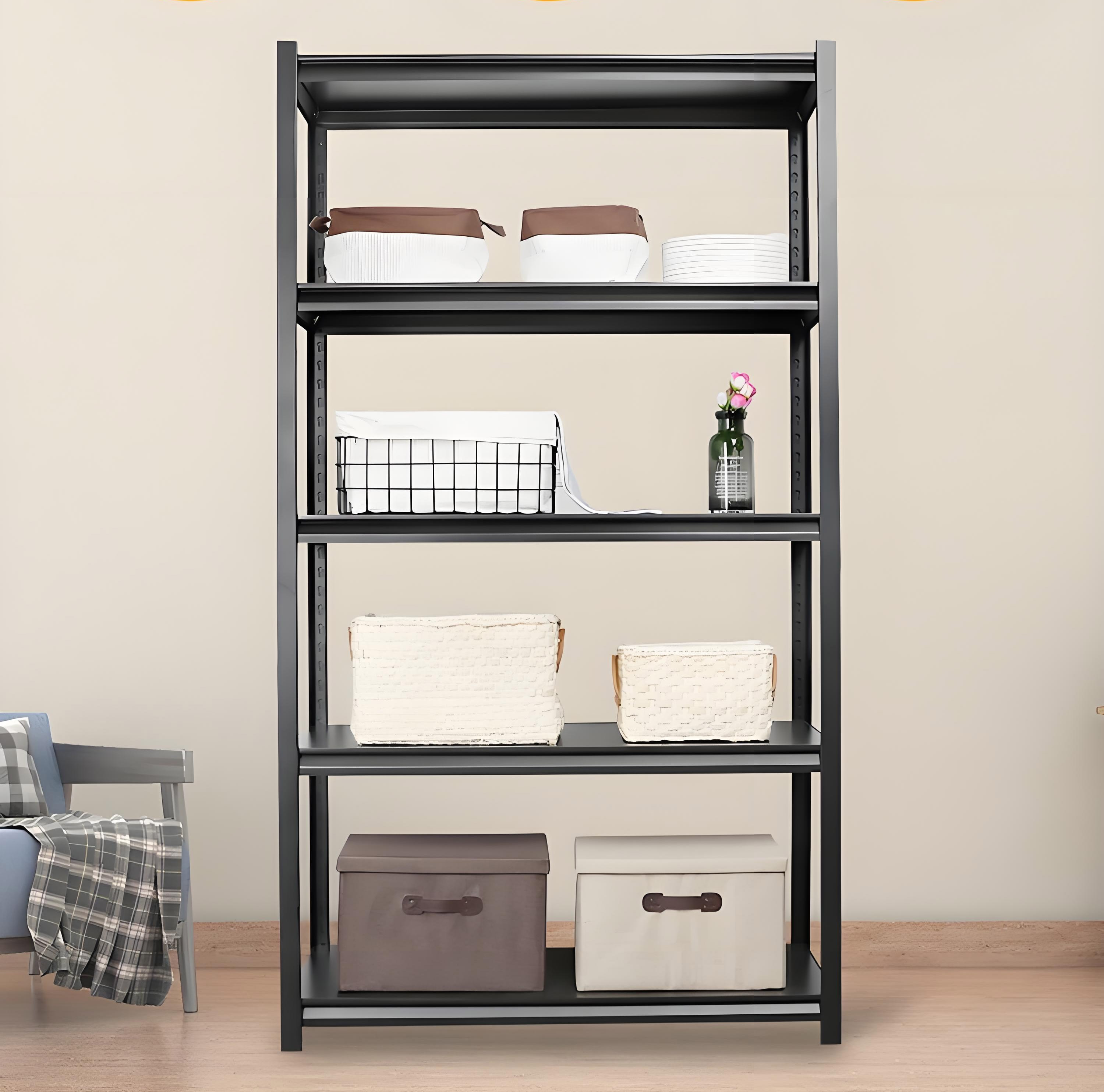 Lightweight 5-layer Garage Metal Shelves Without Bolts, Iron Storage Rack with Powder Coating, for Warehouse Shelves