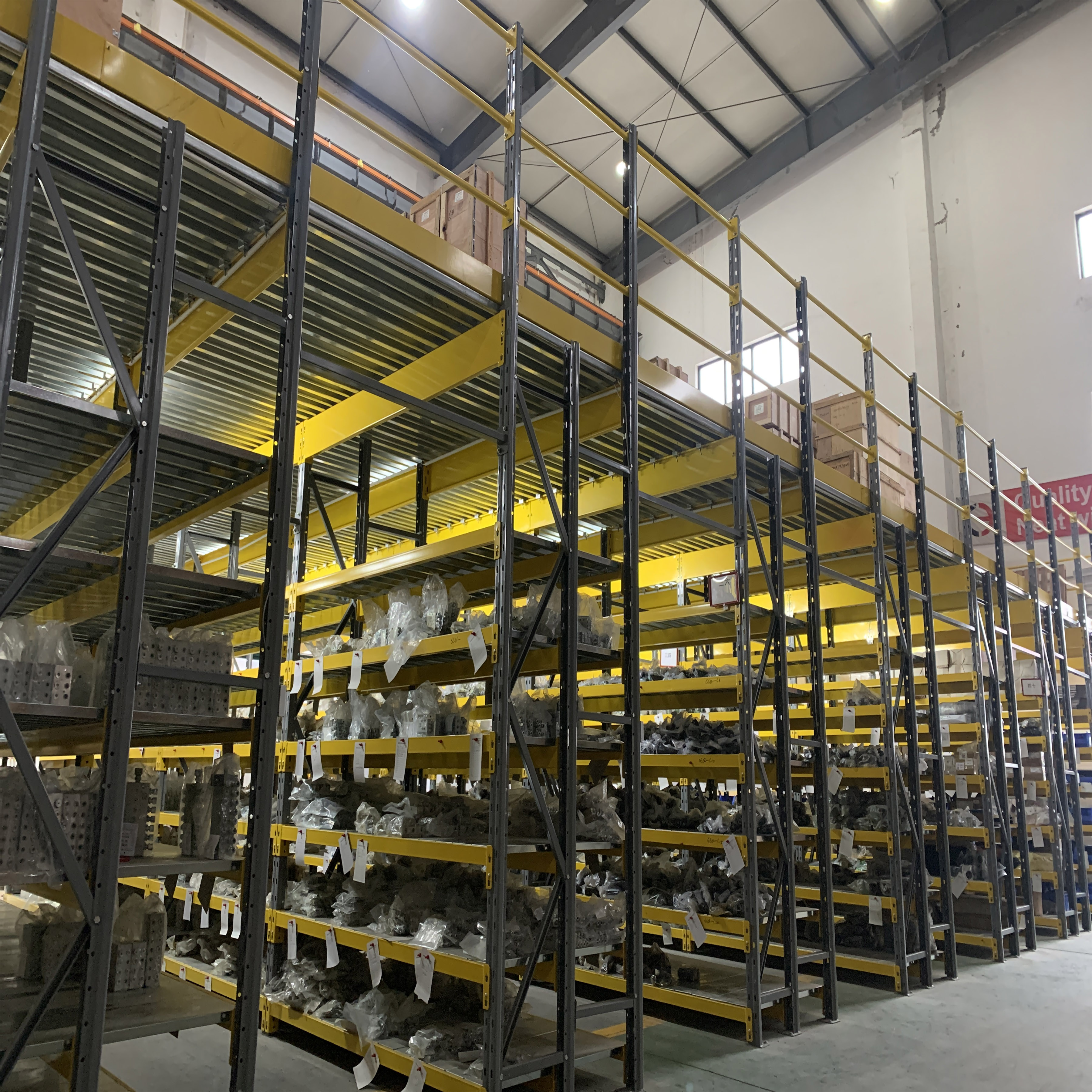 Heavy Duty Industrial Mezzanine Floor Storage Racks Cold Rolled Steel Corrosion Protection Powder Coated Warehousing Rack
