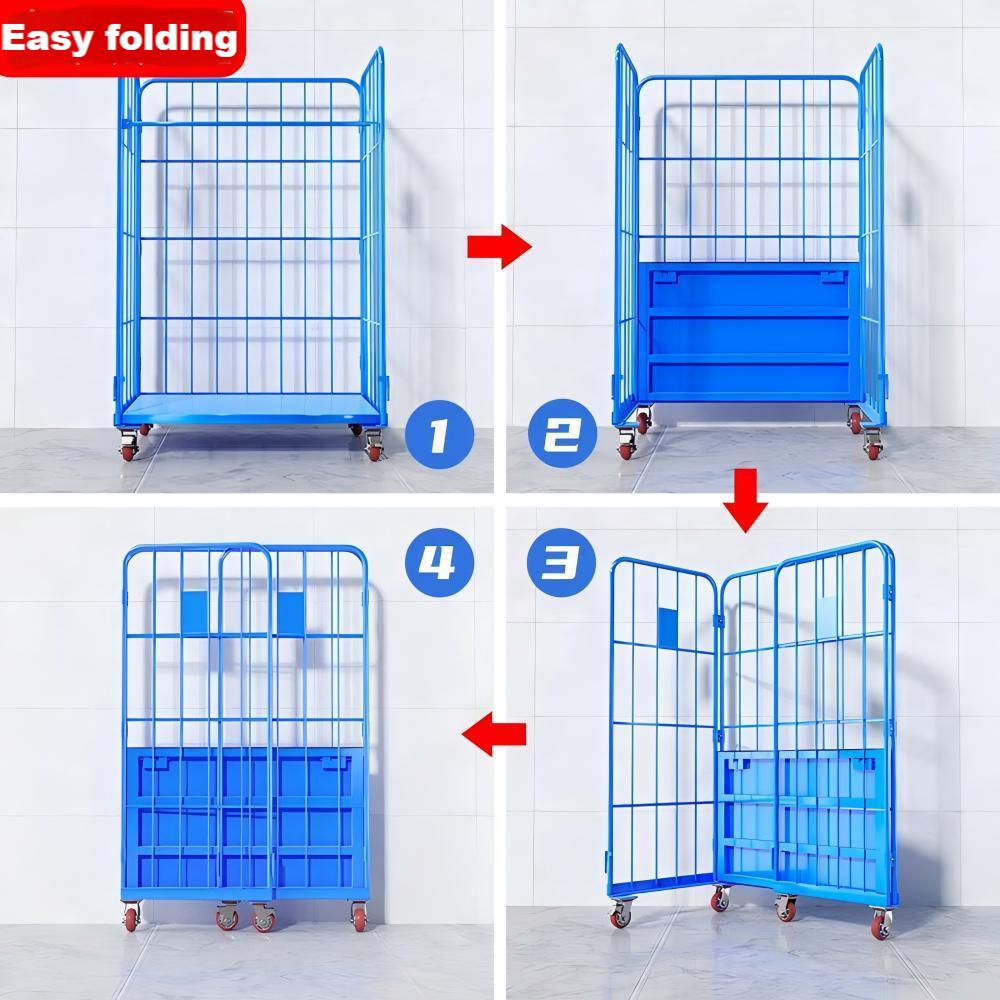 Medium Duty 4-Sided Roll Cage Trolley Security Doors Heavy Duty Powder Coating Finish OEM/ODM Roll Container for Storage