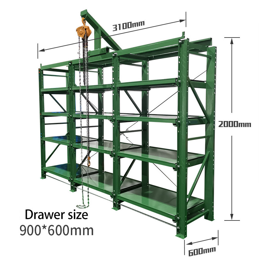 Industrial Workshop Corrosion-Protected Steel Sliding Mold Rack Shelf 4 4 Epoxy Electrostatic Powder Coating 1000kg/drawer garage shelving