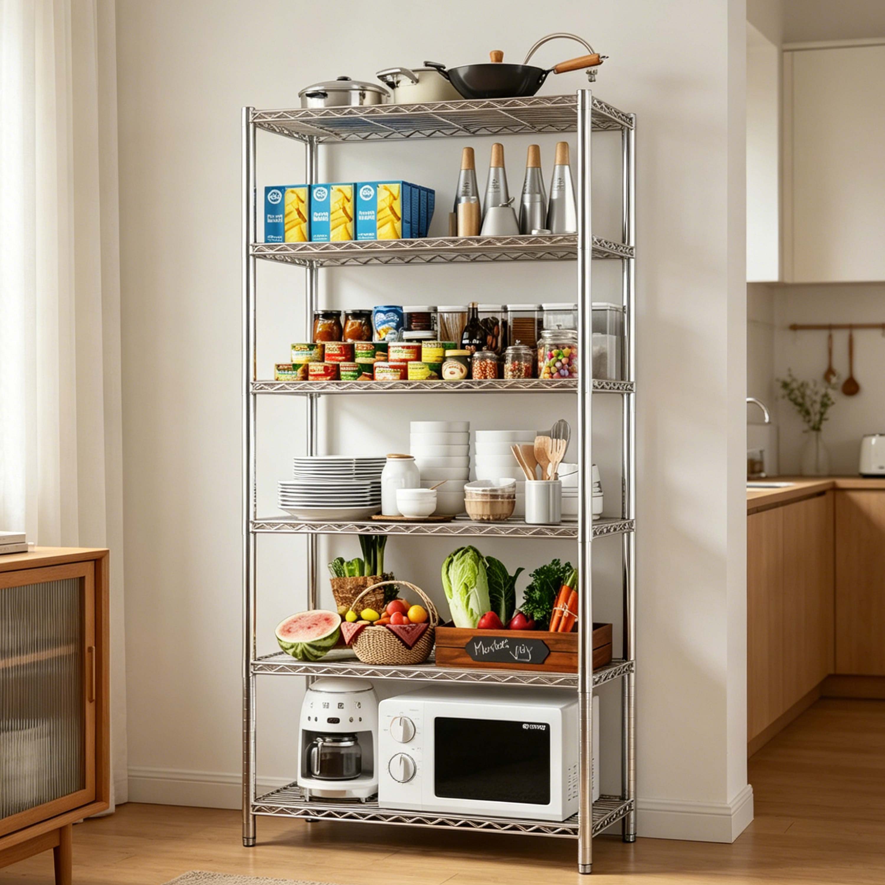 5 Layer Durable Stainless Steel Chrome Wire Shelving Unit for Kitchen Pantry and Garage Use with Corrosion Protection