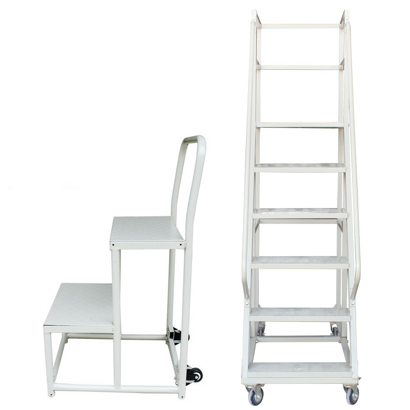 4 Wheeled Movable Large Steel Platform Portable Rolling Pick Step Ladder for Warehouse Climbing Mobile Steel Ladder Platform for