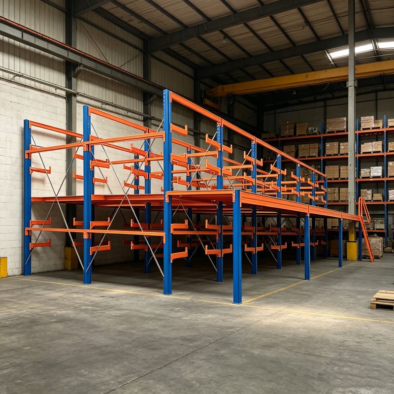 Heavy Anti-Rust Duty Industrial Cantilever Mezzanine Rack System Space Saving Warehouse Storage For Steel