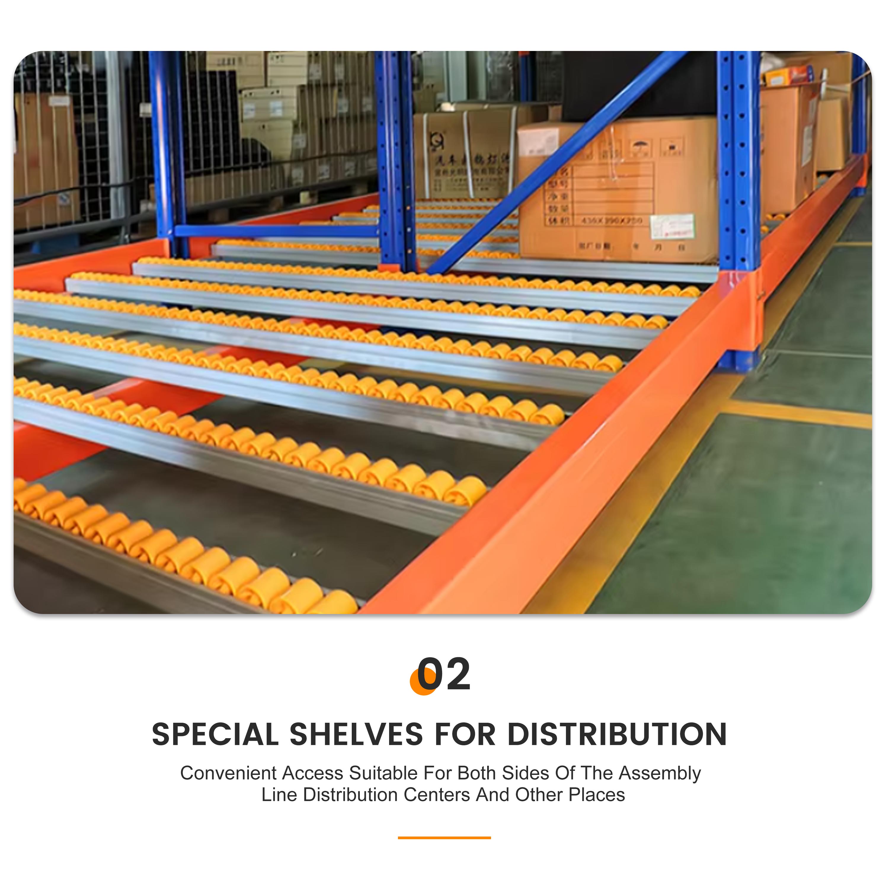 Factory Industrial Heavy Duty Flow Through Rack with Corrosion Protection Boltless Installation Roller Conveyor Shelves