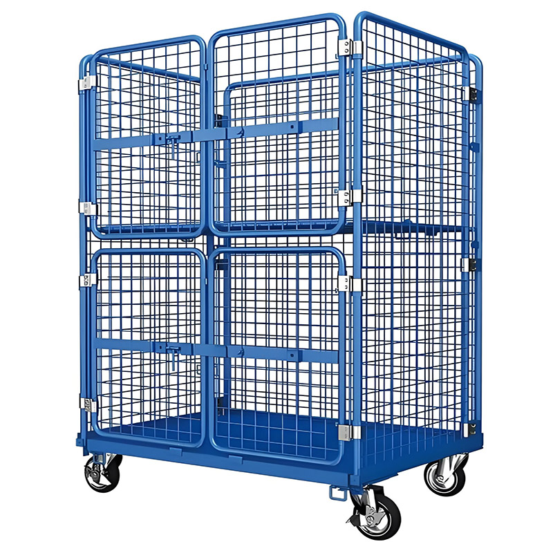 Hot Sale Heavy Duty Portable Nestable Roll Containers 3-Sided Collapsible Wire Mesh Cart for Supermarket Logistics OEM ODM