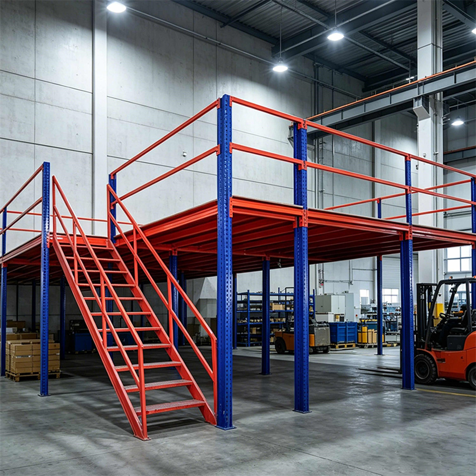 Warehouse Mezzanine Storage Rack with Staircase and Guardrails System Cold Rolled Steel Heavy Duty Anti-Rust