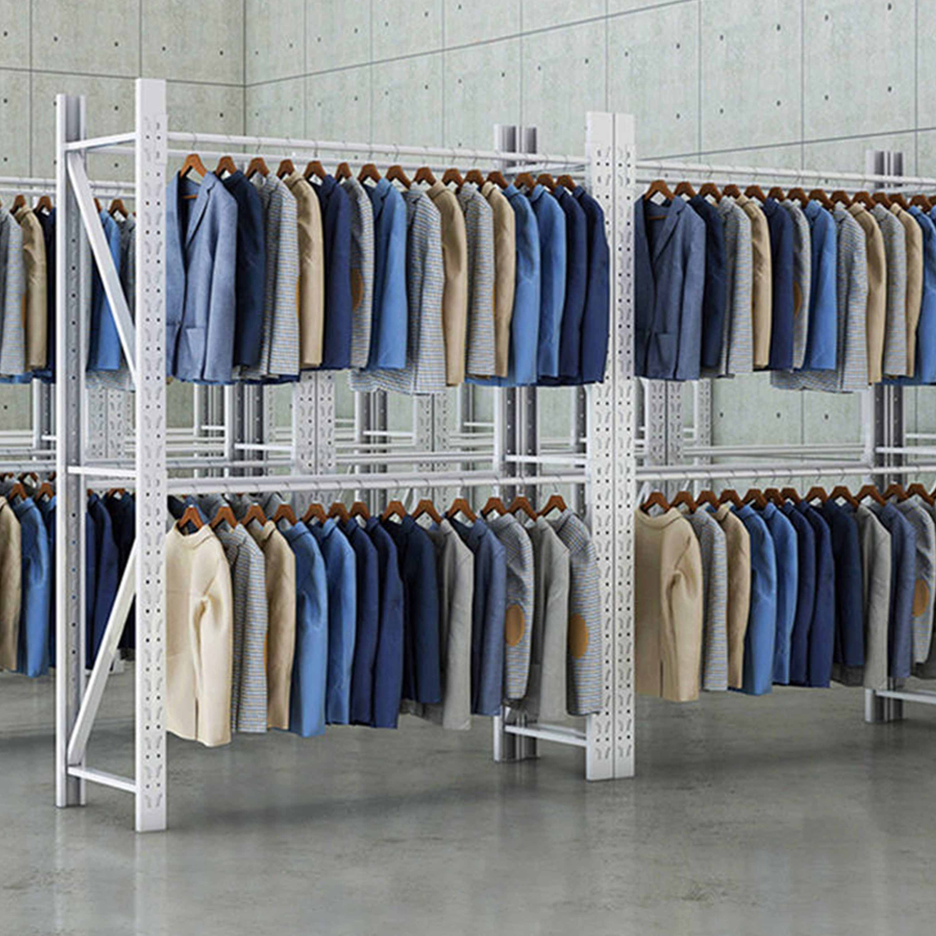 Warehouse Adjustable Cold Rolled Steel Display Racks for Clothing and Apparel Inventory Storage