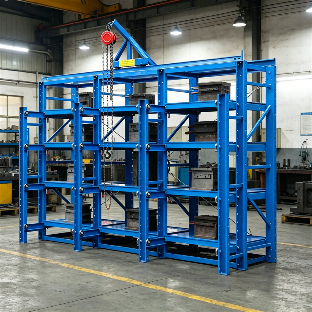 Heavy Duty Anti-Rust Drawer Style Mold Rack With Top Crane for Industrial Injection Mold Storage Space Saving