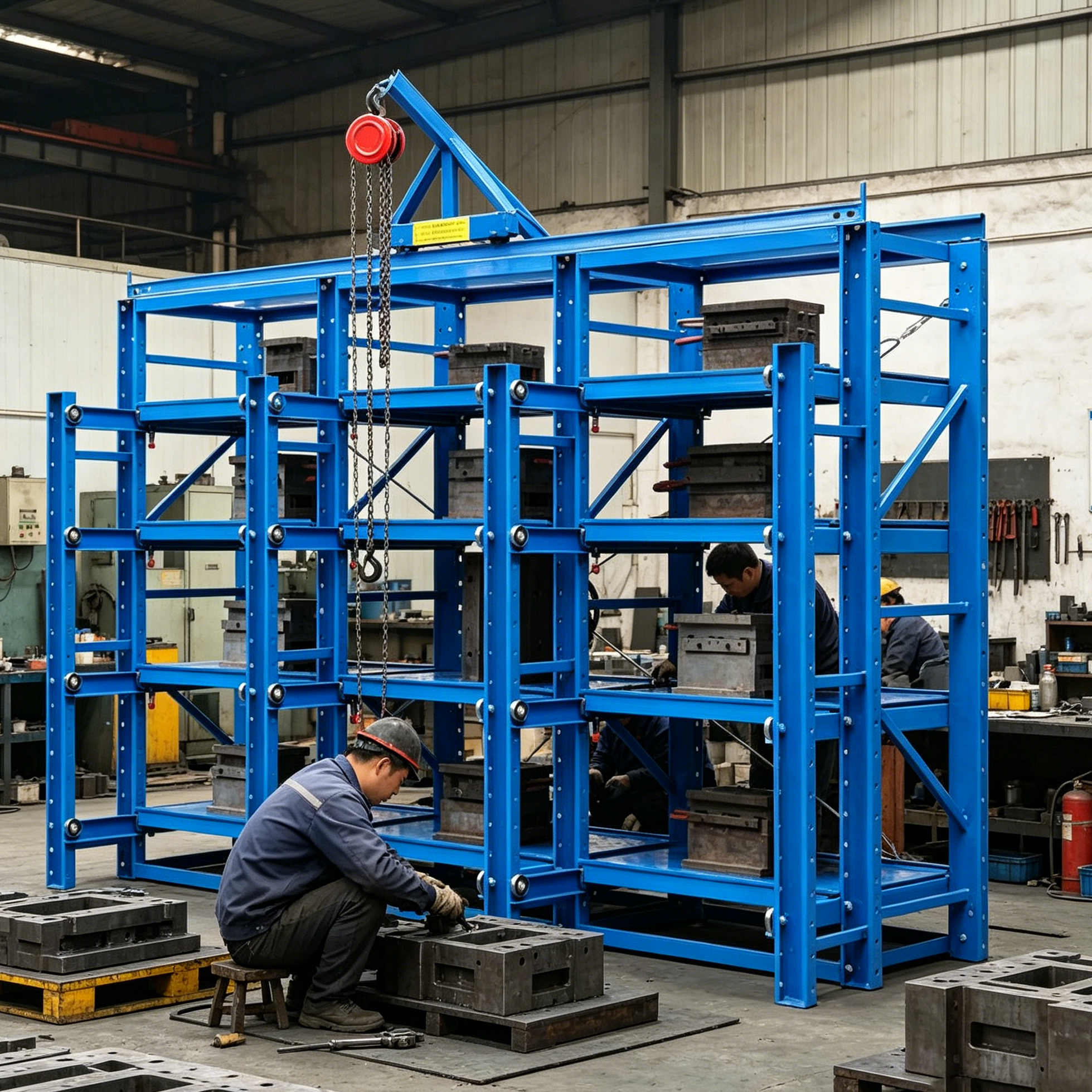 Industrial Drawer Type Powder Coating Mould Rack Heavy Duty Sliding Die Storage Shelving With Hoist for Factory