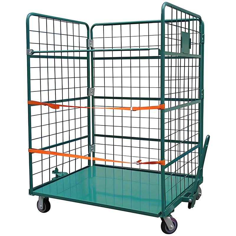 Hot Sale Heavy Duty Portable Nestable Roll Containers 3-Sided Collapsible Wire Mesh Cart for Supermarket Logistics OEM ODM