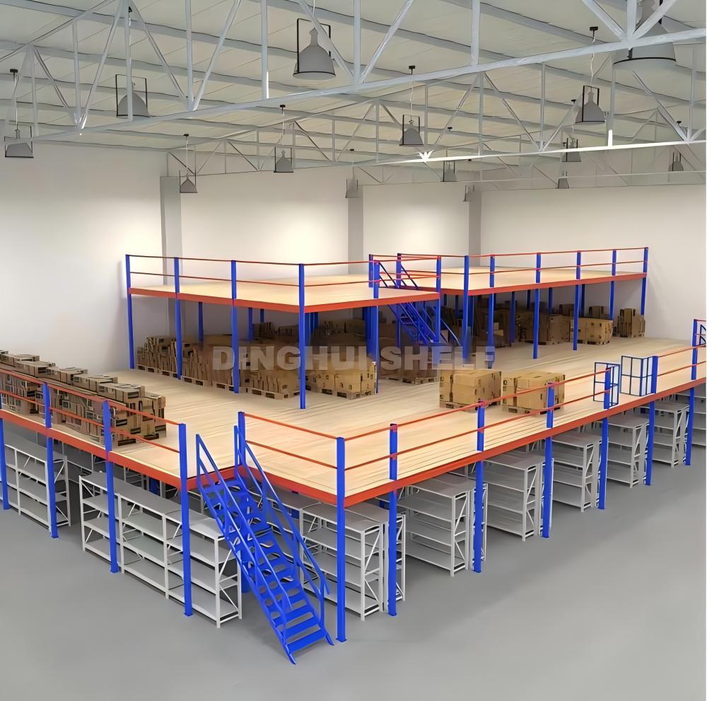 Customized 2-Tier Heavy-Duty Iron Attic Mezzanine Rack for Industrial Warehouse Storage Powder Coating Finish for Pallet Racking
