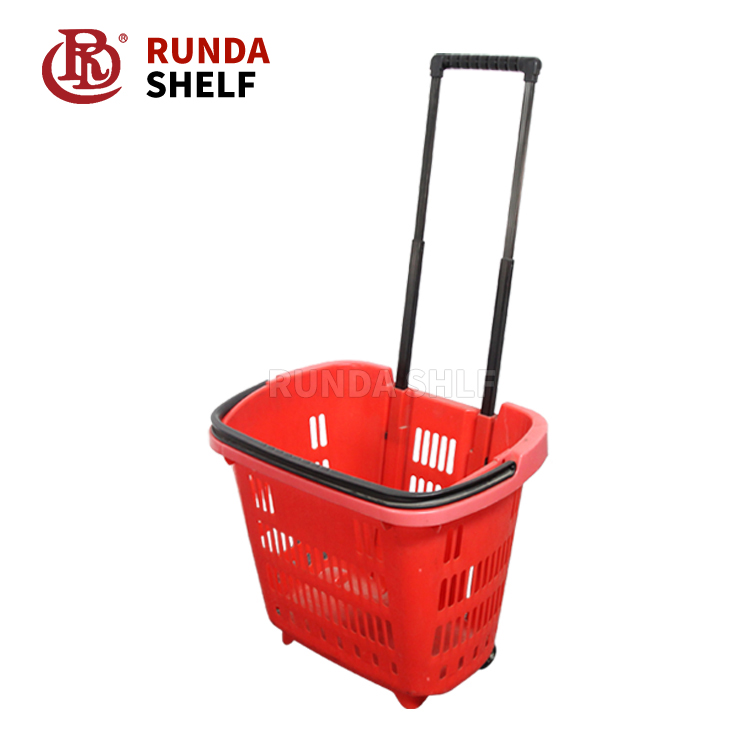 HB-08 Plastic Foldingl Wicker Shopping Basket with Wheels