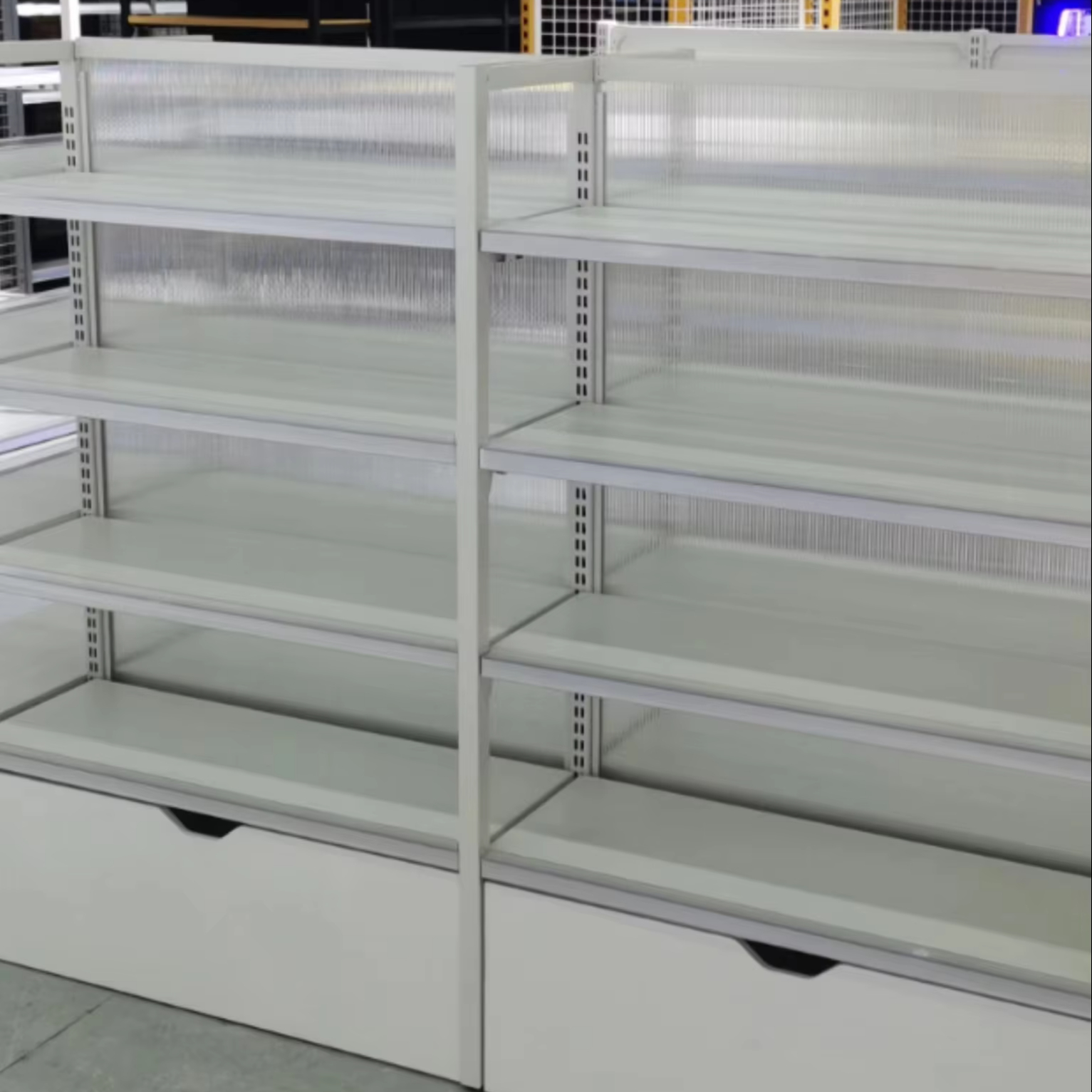 Double Sided Nakajima Supermarket Steel and Wood Shelves Snack Store Display Stand