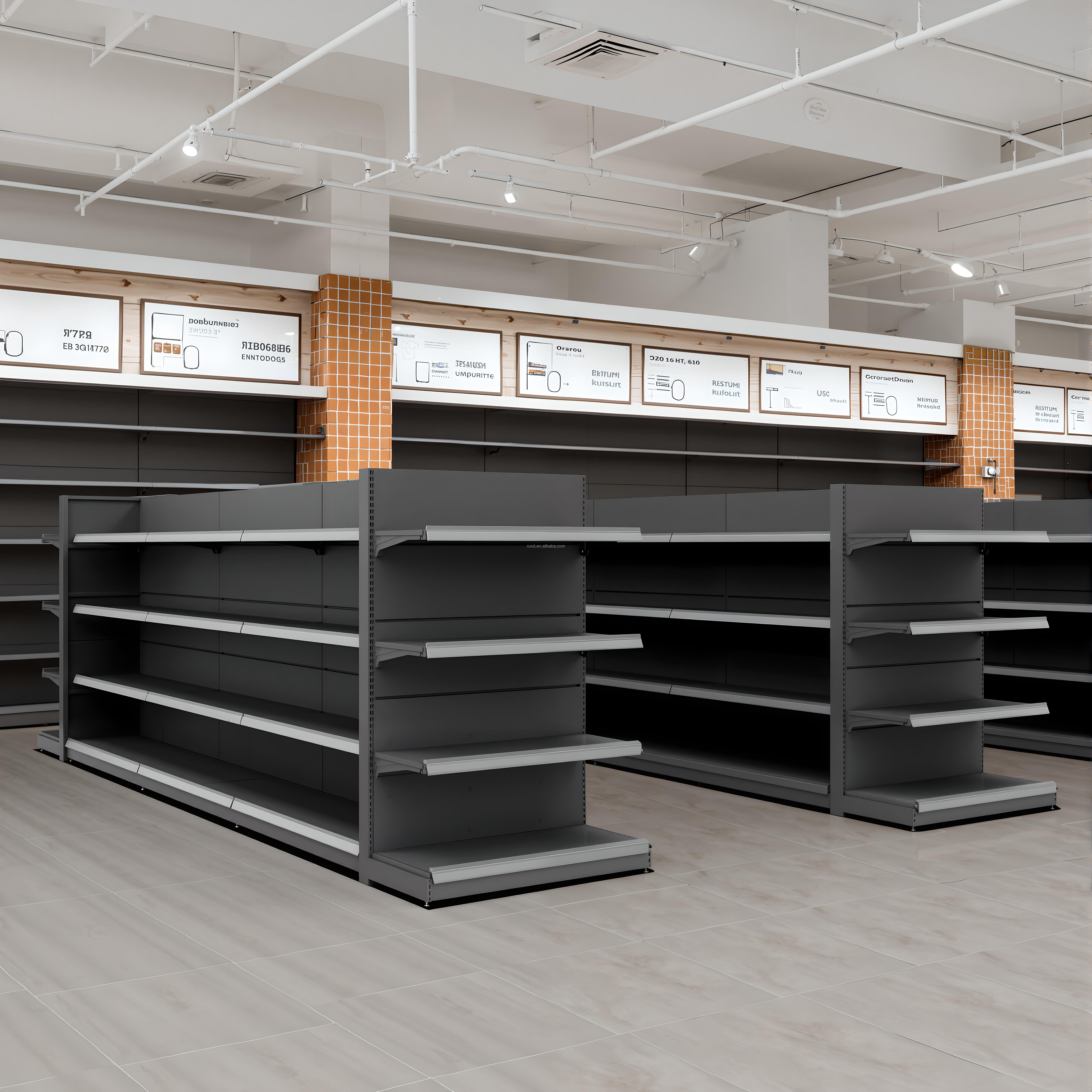 Heavy Duty Single-Sided Supermarket Rack Retail Convenience Store Gondola Shelves Made Durable Metal Steel Supermarket Shelves