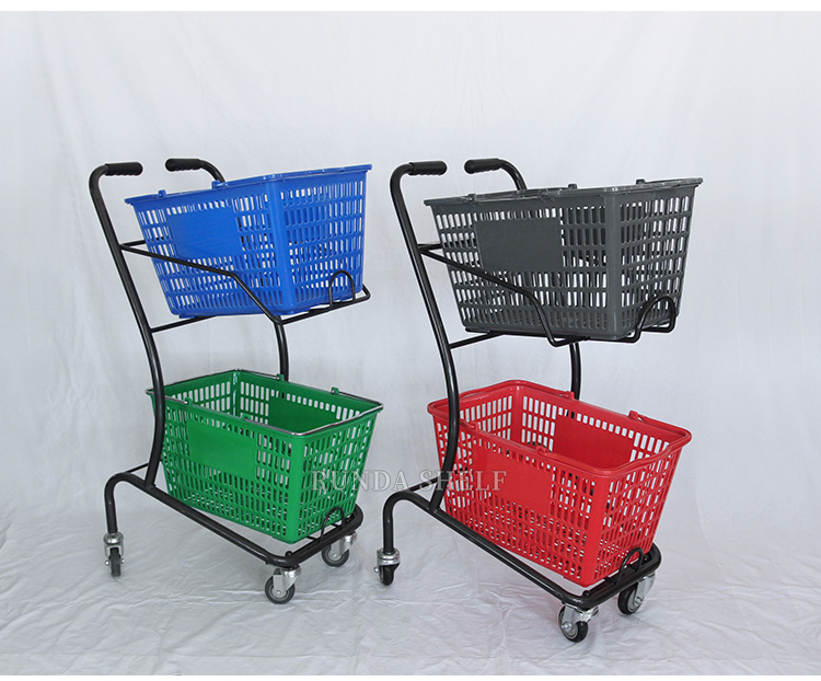 Supermarket Shopping Trolley with Black Wheels Chrome Plated Folding Unfolding Features PP Plastic Material Price Playmarket