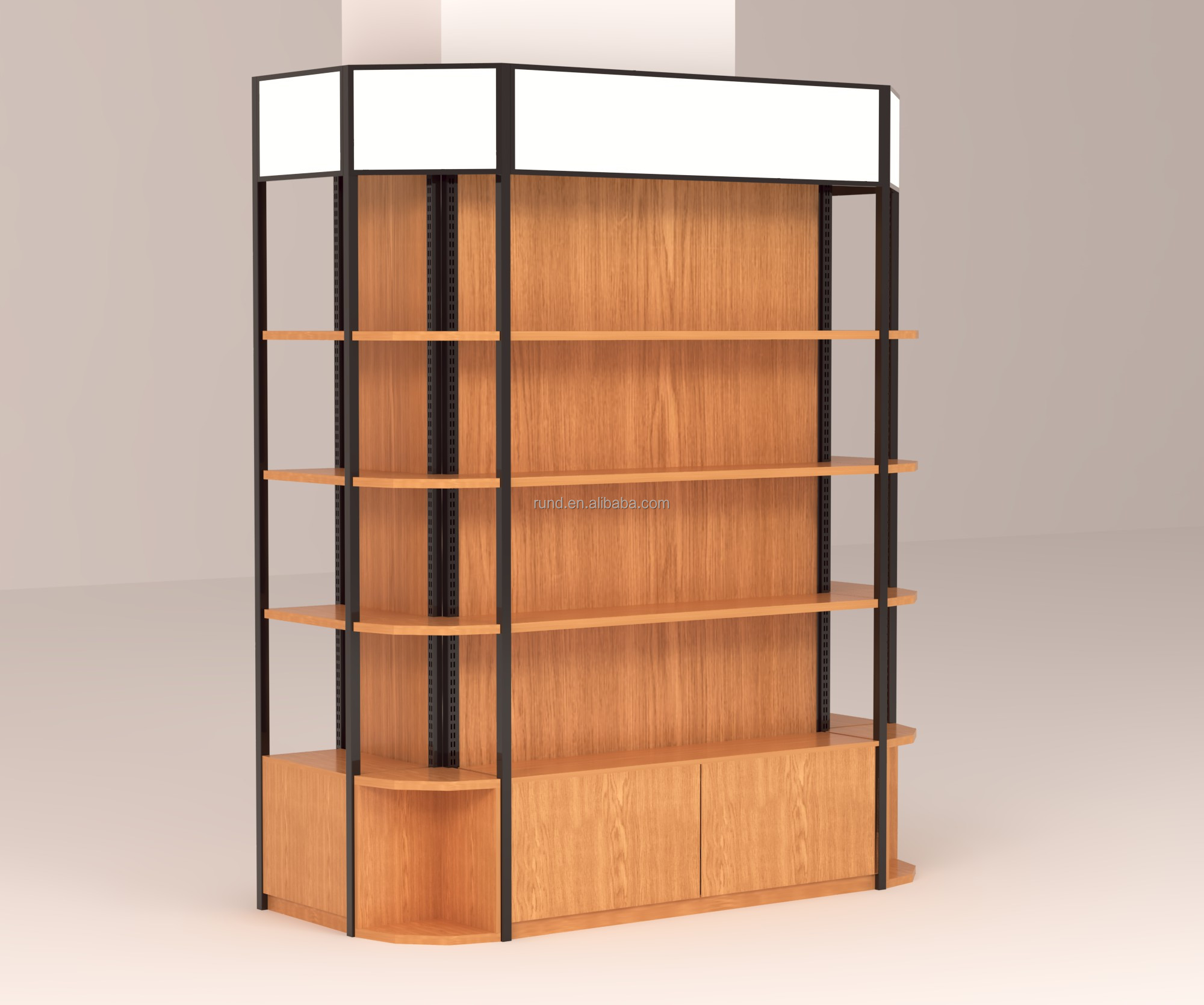 Custom Size Round Wooden Display Booth Supermarket Rack for Goods Promotions