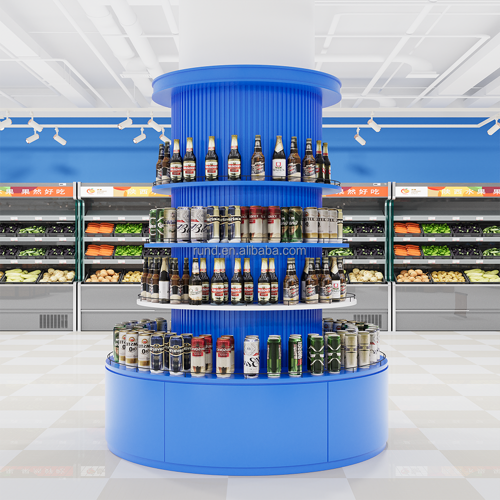 Custom Size Round Supermarket Rack Wooden Display Booth for Bulk Goods for Promotions