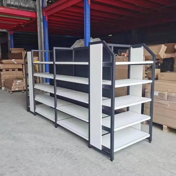 Steel and Wood Shelf Display Rack, Boutique Supermarket Shelf Display Rack