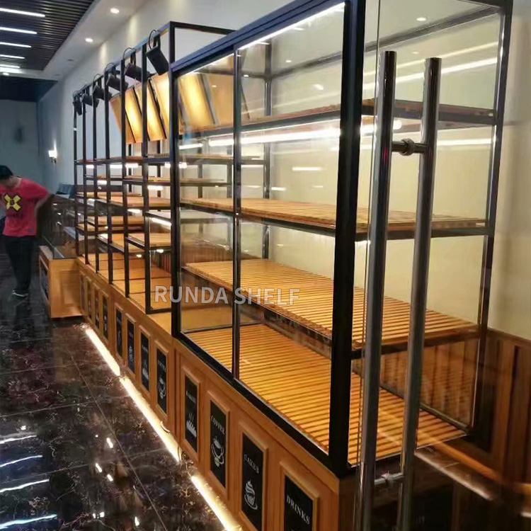 Supermarket Bakery Store Retail Single-Sided Wood Bread Display Stand Rack Light Duty Metal Shelf