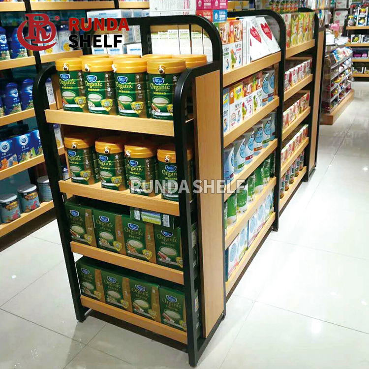 High Grade Gongduola Direct Factory Steel Wood Combination Supermarket Shelf Convenience Store Display Rack Metal Stand Type