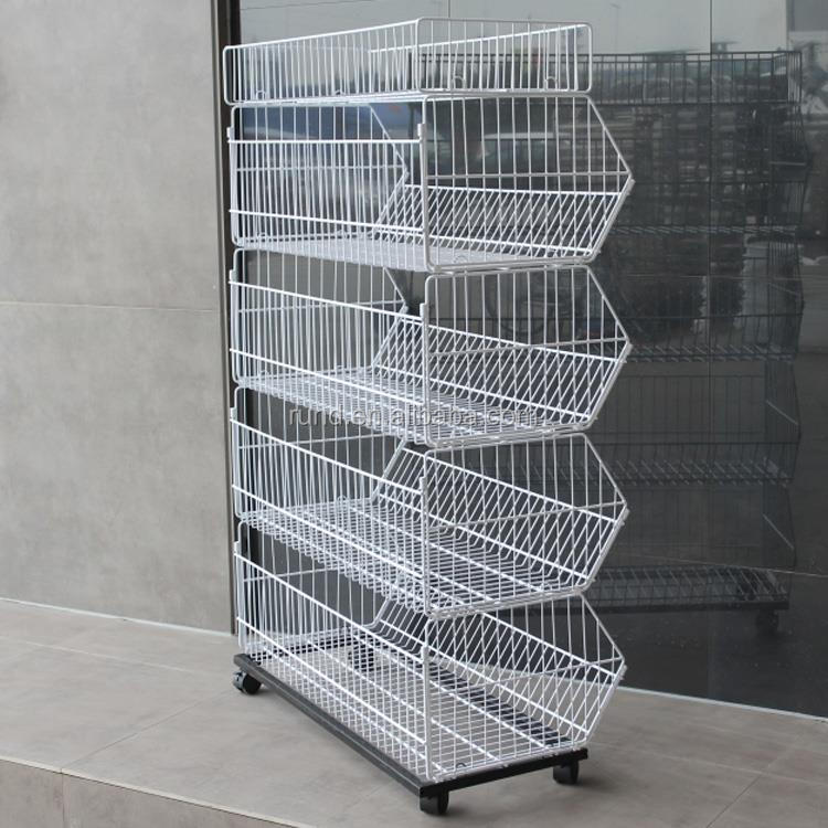 RD Metal Snack Display Rack Single-Sided Store Grid Shelving with Wire Basket Stands for Supermarket Snacks Storage
