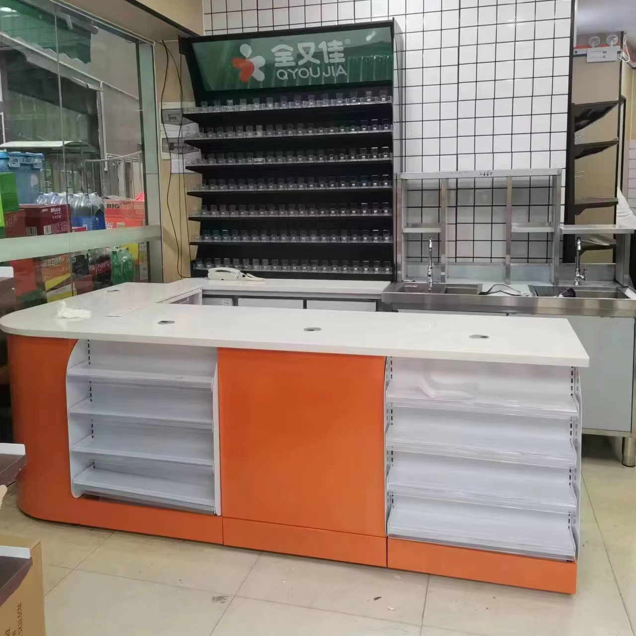 RUNDA RD-015A High Quality Metal Supermarket Checkout Counter Hypermarket Cash Register Checkout Stand Desk