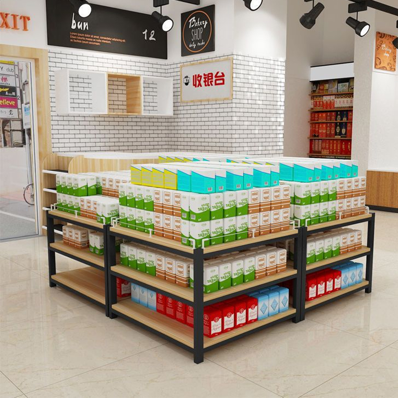 RD Promotion Tables Rustic Three-Tier 15mm Layer Thickness Grocery Store Wooden Merchandise Stand Model 001