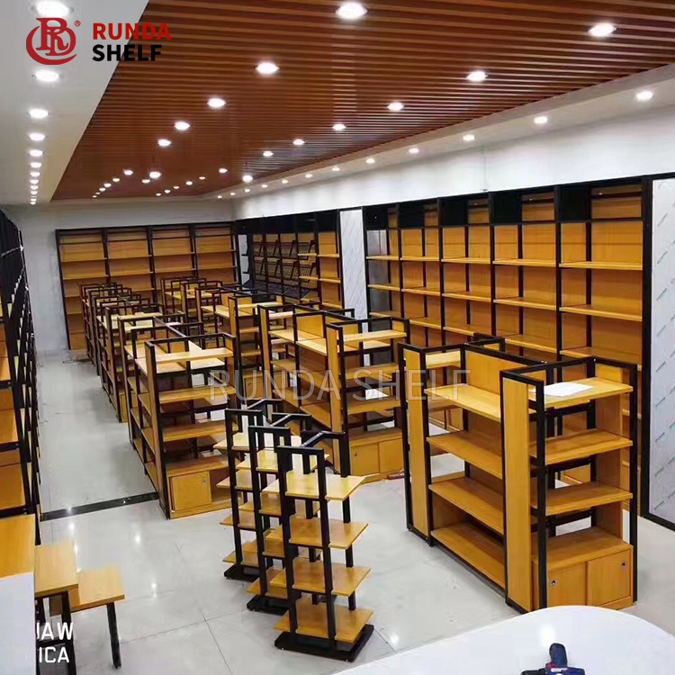 Light Duty Double-Sided Q235B Steel and Wooden Display Rack Gondola Shelving Supermarket Heavy Duty Style for Store Use